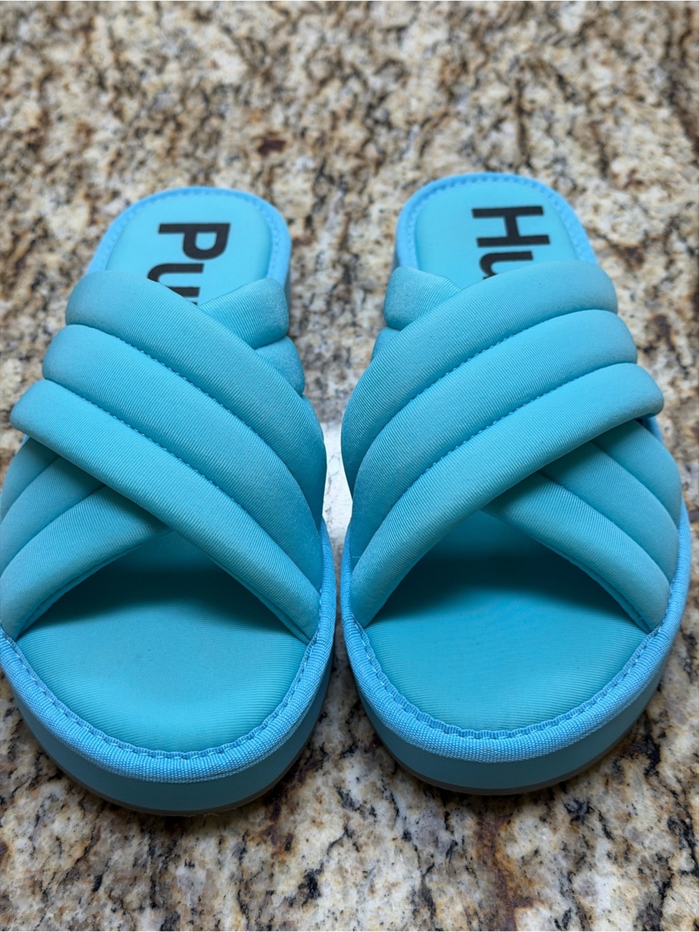 Hush Puppies Women’s Turquoise Puffy Crossband Sunshine ☀️ Sandals - Size 7️⃣